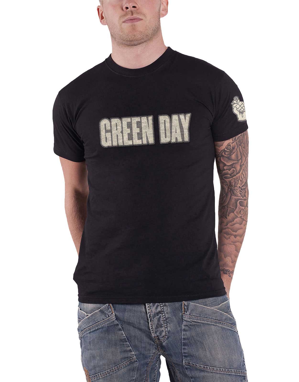Green Day T Shirt Band Logo & Grenade Applique Nue offiziell Herren Schwarz XL
