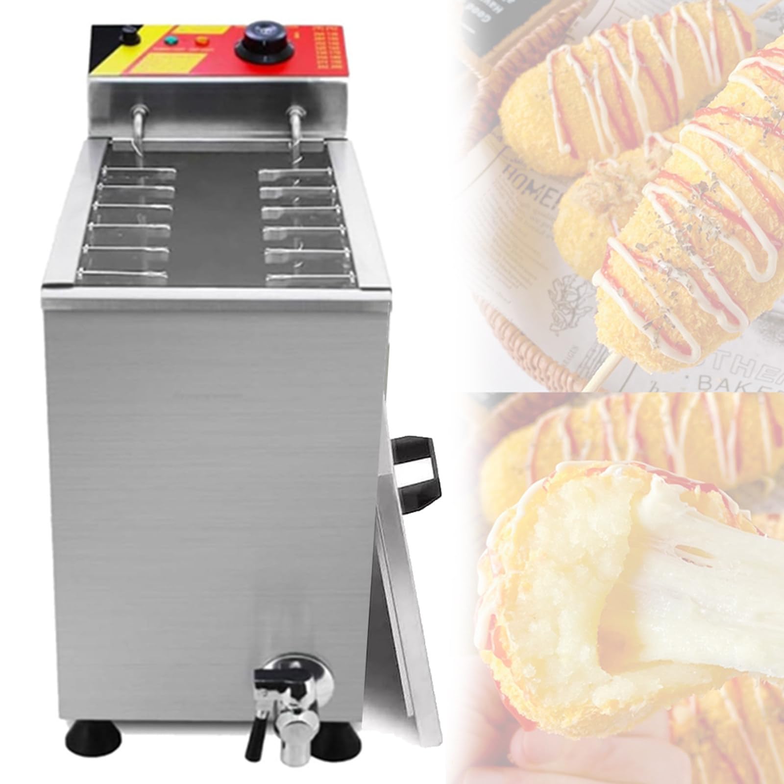 DOZPAL Kommerzielle Fritteuse für Corn Dogs, Käse-Hot-Dogs-Sticks-Bratmaschine, 12-teiliges Wurst-Bratgerät, Temperatur einstellbar