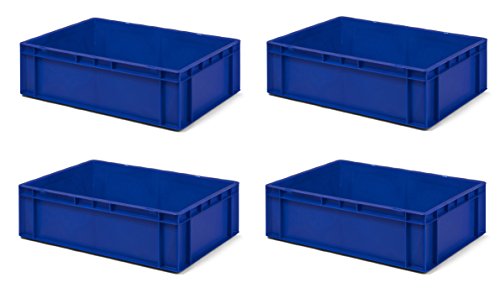 4 Stk. Transport-Stapelkasten TK617-0, blau, 600x400x175 mm (LxBxH), aus PP, Volumen: 33 Liter, Traglast: 45 kg, lebensmittelecht, made in Germany, Industriequalität