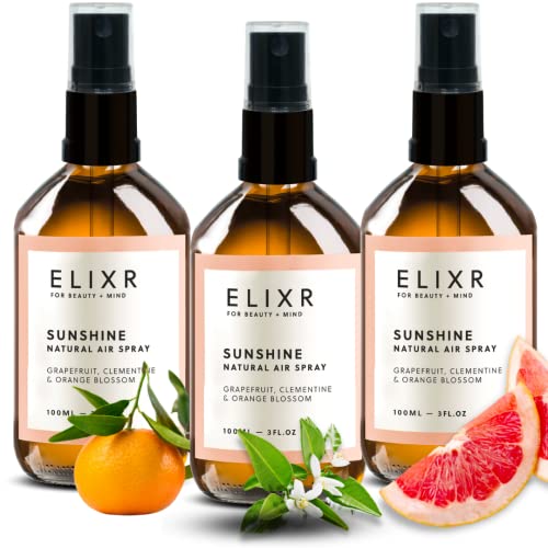 ELIXR Raumspray Sunshine 3x 100ml I Grapefruit Mandarine Orangenblüte I 100% naturreine ätherische Öle I Raumduft, Duftspray, Lufterfrischerspray