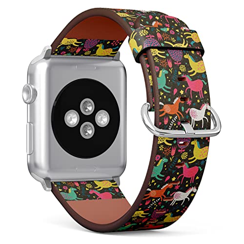 IKIKI-TECH Kompatibel mit Apple Watch-Armband, 42 mm, 44 mm, 45 mm, 49 mm (sanftes lustiges Pferde-Muster), Ersatzarmband aus veganem Leder für iWatch Serie 8, 7, 6, 5, 4, 3, 2, 1 Ultra SE