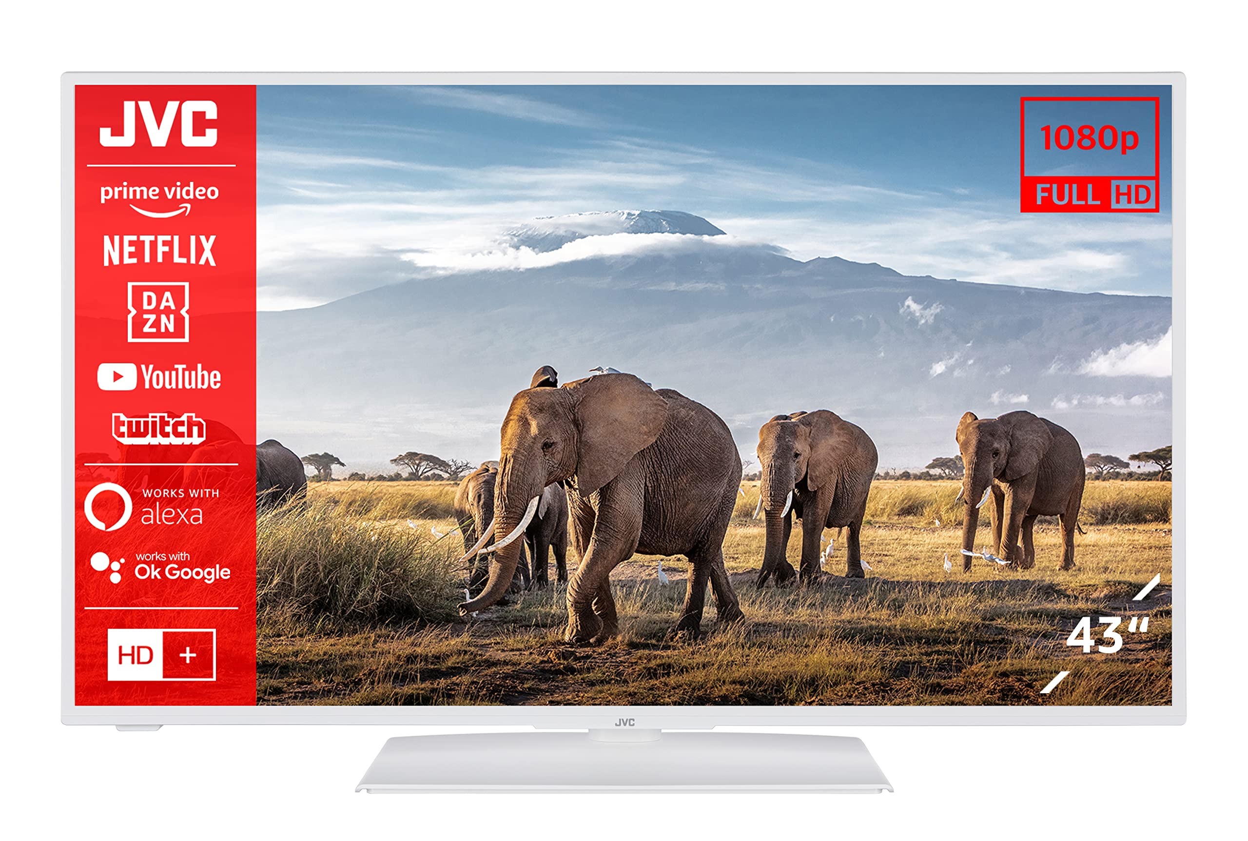 JVC LT-43VF5155W 43 Zoll Fernseher/Smart TV (Full HD, HDR, Triple-Tuner, Bluetooth) - Inkl. 6 Monate HD+ [2023], Weiß