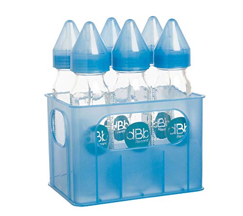 dBb-Remond 177366 Flasche Box und 6 Glas Fläschchen mit Silikonsauger, Blau transparent 240 ml