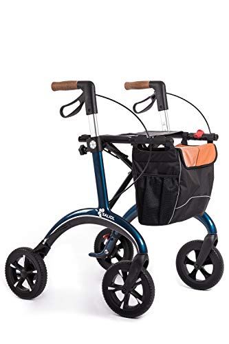 Premium Rollator aus Carbon von Saljol, schicker Reisebegleiter mit Weich-Reifen, zuschaltbare Schleifbremse, 5.8kg leicht, midnight blue