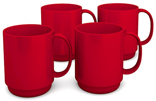 Ornamin Becher mit Henkel 300 ml rot 4er-Set (Modell 510) / Mehrweg-Becher Kunststoff, Kaffeebecher