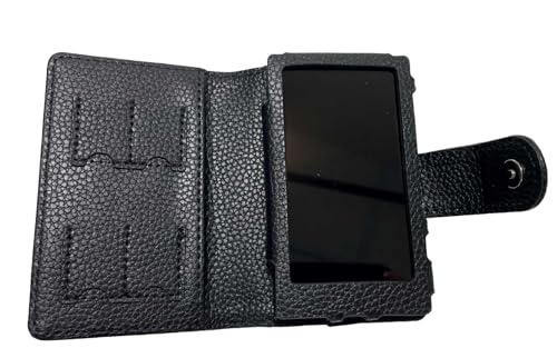 Premium Kunstleder Tasche [kompatibel mit Sony Walkman] NW-A300 Serie [A307, A306, A303] - Elegante schwarze Schutzhülle mit Magnetverschluss & 4 Micro-SD-Kartensteckplätzen