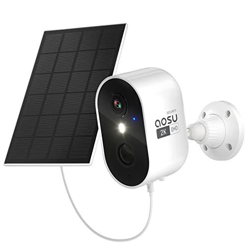 AOSU 2K Überwachungskamera Aussen Akku Solar, Kamera Überwachung WLAN mit Solarpanel, kabellose Sicherheitskamera, PIR-Personenerkennung, Farbige Nachtsicht, 2-Wege Audio, IP66 Wasserdicht
