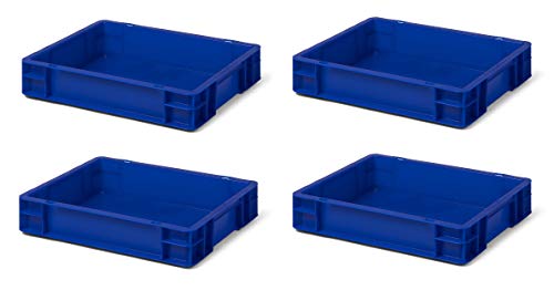 4 Stk. Transport-Stapelkasten TK475-0, blau, 400x300x75 mm (LxBxH), aus PP, Volumen: 6 Liter, Traglast: 25 kg, lebensmittelecht, made in Germany, Industriequalität