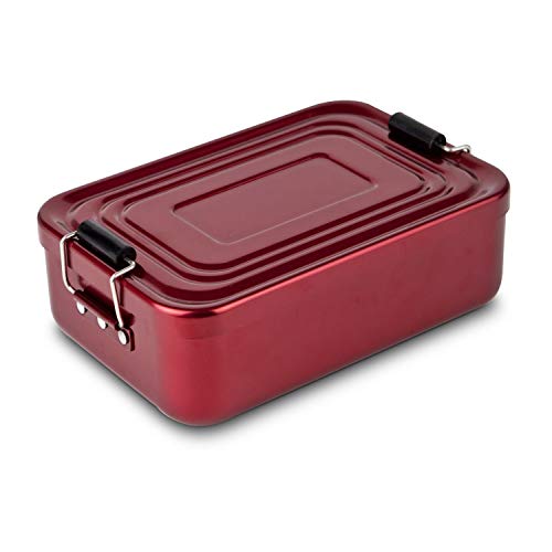 ROMINOX Geschenkartikel Lunchbox // Quadra verschiedene Varianten – hochwertige Aluminium Aufbewahrungsbox, praktisch und leicht, Proviantbox mit Dichtungsring (Rot glänzend, Medium)