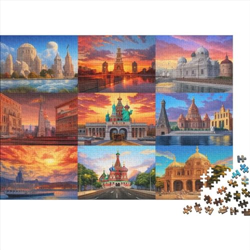 Hölzern Puzzle World Famous Sights 1000 Piece Puzzle for Adults and Children Aged 14 and Over, Puzzle with 1000pcs (75x50cm)