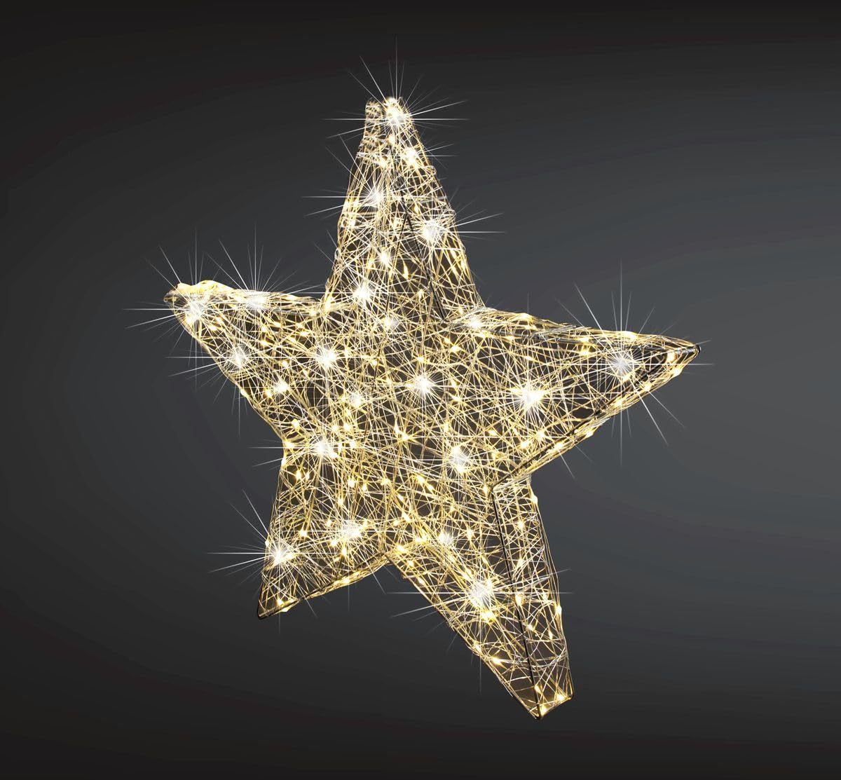 LED Draht Metall Stern Timer Weihnachtsstern Silber Stehend Hängend Warmweiß, Größe:38 cm