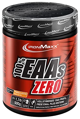 IronMaxx 100% EAA Zero Dose - Pfirisch Eistee, 500 g - 33 Portionen - Reines Aminosäuren-Pulver - Alle 8 essentiellen Aminosäuren, Histidin & alle BCAAs - Protein-Quelle - Designed in Germany