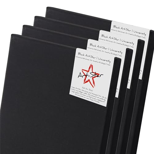 Art-Star 4X University Black KEILRAHMEN 50x60 cm | Schwarze Leinwände auf Keilrahmen 50x60 cm | Leinwandtuch vorgrundiert, malfertige bespannte rechteckige Keilrahmen mit Leinwand zum malen
