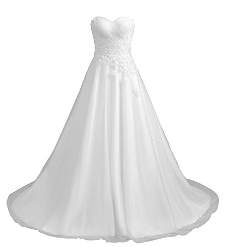 Romantic-Fashion Brautkleid Hochzeitskleid Weiß Modell W194 A-Linie Stickerei Satin trägerlos DE Größe 38