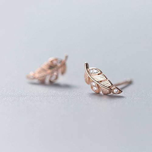 RWRAPS Ohrringe für Damen, S925 Silber Ohrringe, weiblich, koreanische Mode, Temperament, Diamant-Feder-Ohrringe, Persönlichkeit, weiche Blätter, Roségold