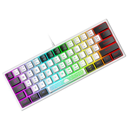 Mini 60% Gaming-Tastatur, Membran Game Keyboard mit Halbmechanisch Tasten, Optical RGB-Chroma-Backlit Kompakt 62 Tasten Double Color Keycap, QWERTY Layout für PC Laptop Mac Computer-White & Black