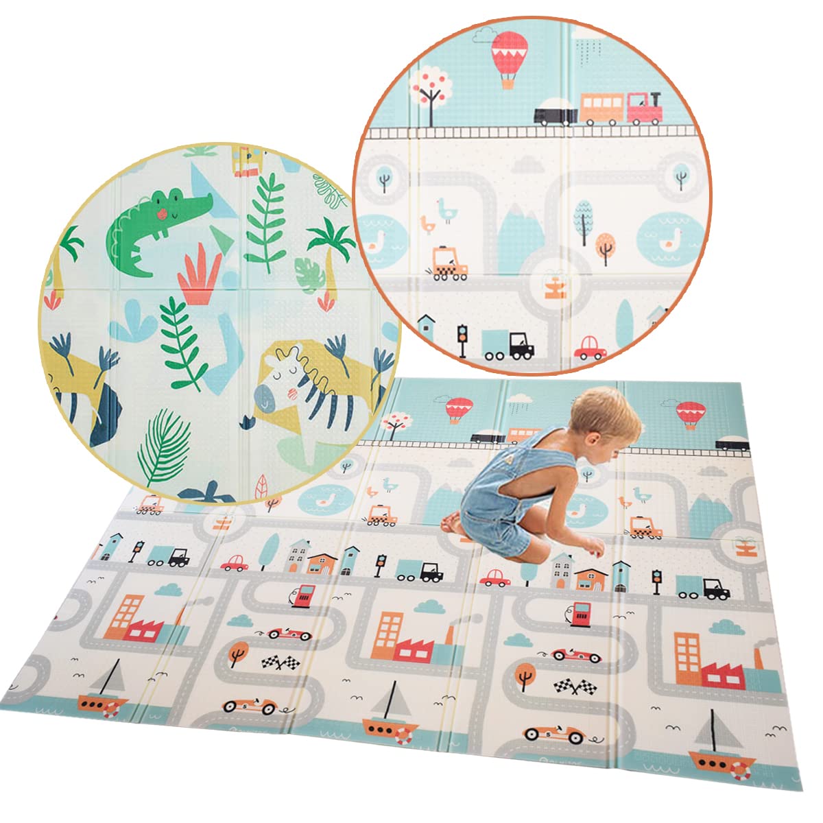 Olmitos – faltbare Kinderspielmatte, pädagogische Babyspielmatte, 200 x 150 cm, XPE-Schaum zum Krabbeln – gepolstert für Schlafzimmer (Fisch)