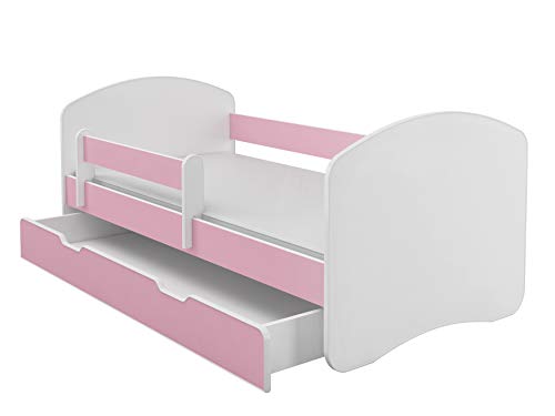Kinderbett Jugendbett mit einer Schublade und Matratze Weiß ACMA II (160x80 cm + Schublade, Rosa)
