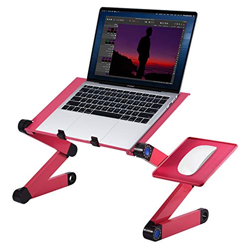 Ejoyous Laptoptisch Laptop-Schreibtisch, 360 Grad Einstellbar und Faltbarer Laptop Ständer Notebookständer Eingebaute 2 Lüfter mit Maus-Plattform(Rose Rot)