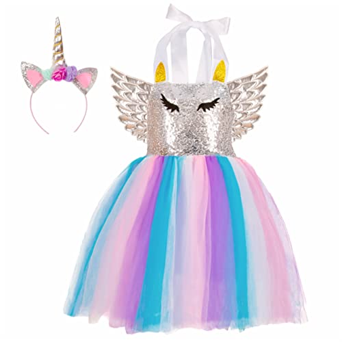Dress Up America 1087-M Kostüm für Mädchen Einhorn Party Kleid für Rollenspiel Magisches Tutu Stirnband Unisex Kinder Mehrfarbig 8-10 Jahre (Taille 76-82, Höhe 114-127cm)