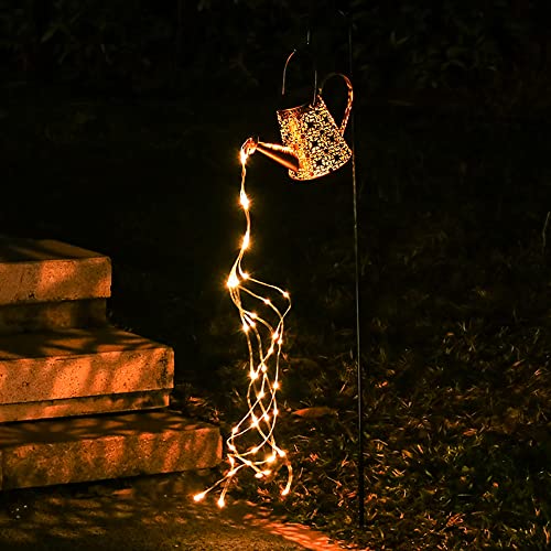 Hawofly Solar Gießkanne mit Lichterkette Gartendeko,Gießkanne Garten Solarleuchten Outdoor für den Außenbereich,Vintage-Solarlaterne mit Halterung,Dekorationen für Terrasse,Hof,Garten,Landschaft