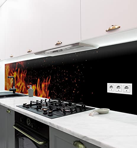 MyMaxxi | selbstklebende Küchenrückwand Folie ohne bohren | Aufkleber Motiv Feuer Flamme | 60cm hoch | adhesive kitchen wall design | Wandtattoo Wandbild Küche | Wand-Deko | Wandgestaltung