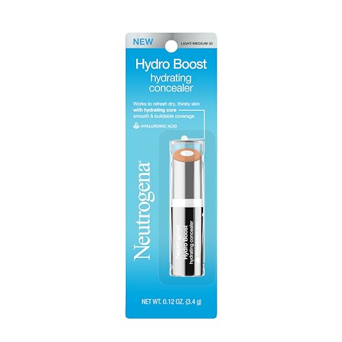 Neutrogena Hydro Boost Hydrating Concealer Stick for Dry Skin, Oil-Free, Lightweight, Non-Greasy and Non-Comedogenic Cover-Up Makeup with Hyaluronic Acid, 30 Light/Medium, Oz