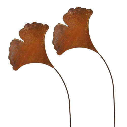 Gingoblatt, Blumenstecker; 58 cm; Metall, Rost; 2 Stück; Beetstecker; Blumenstecker; Gartenstecker