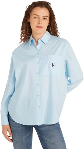Calvin Klein Jeans Damen Hemd Woven Label Relaxed Shirt Langarm, Blau (Keepsake Blue), XXS