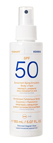 KORRES YOGHURT Sonnenschutz- Spray LSF 50, für Gesicht & Körper, wasserfester Sonnenschutz für sensible Haut, frei von OMC & Octocrylen, 150 ml