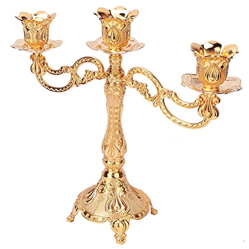 Hztyyier 3 Candle Metal Kandelaber 9,8 Zoll groß klassischen europäischen Stil Gold Kerzenhalter für Hochzeitsveranstaltung Home Hotel Dekoration