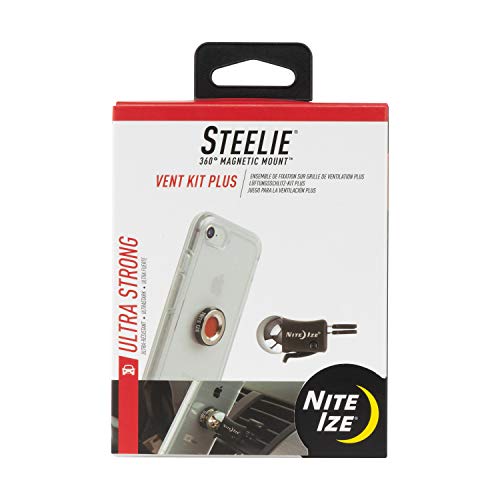 Nite Ize Steelie Vent Mount Kit Plus – Magnetische Auto-Lüftungsschlitzhalterung für Smartphones mit 2 x Haltekraft und wiederaufstellbarem Magnetadapter