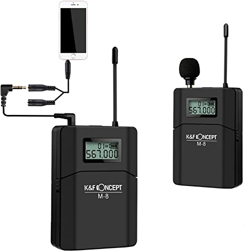 Minadax KF UHF Drahtlos Lavaliermikrofon System mit Kameramontage - Schwarz