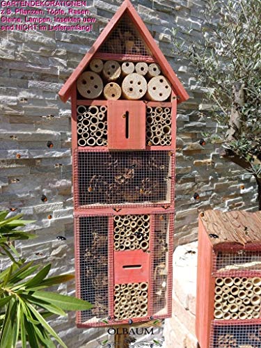 XL 1x Bienenhotel,Insektenhaus + Bienenhaus Spitzdach HOCH, mit Bienentränke, insektenhotel, Farbe rot lasiert