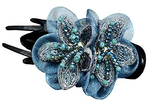 ZORILO Vintage Haarnadel chinesische Kopfschmuck ZubehörKopfschmuck Haarspange mittlere Blume DREI Zähne Entenschnabel Haarspange, BLAU (Color : Blue)