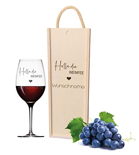 FORYOU24 Leonardo personalisiertes Weinglas mit Gravur Motiv Weinfee in Holzkiste Wein-Glas graviert Geburtstagsgeschenk
