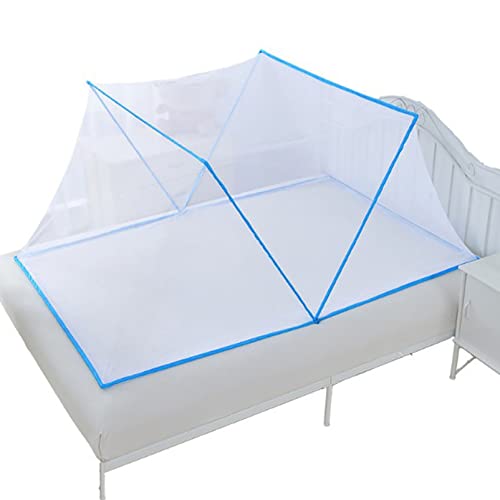 CUTTE Faltbares Bett-Moskitonetz Bett Fliegennetz Mückennetz für Doppelbett und Einzel, Mosquito Netz mit Feinmashiges für Zuhause Auch Auf Der Reise,Blue,190x160x80cm