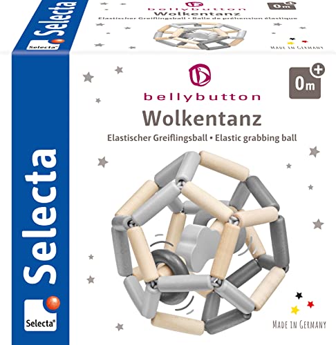 Selecta 64028 Wolkentanz, Greiflingsball aus Holz, Bellybutton, 11,5 cm, Grau