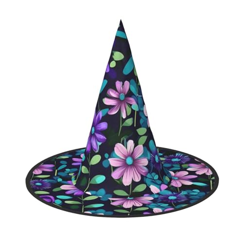 Siulas Halloween-Hexenhut-Kostüm, Hexenhüte für Damen, violette Kamelien-Hexenkappe, Zubehör für Weihnachtsfeier, Schwarz
