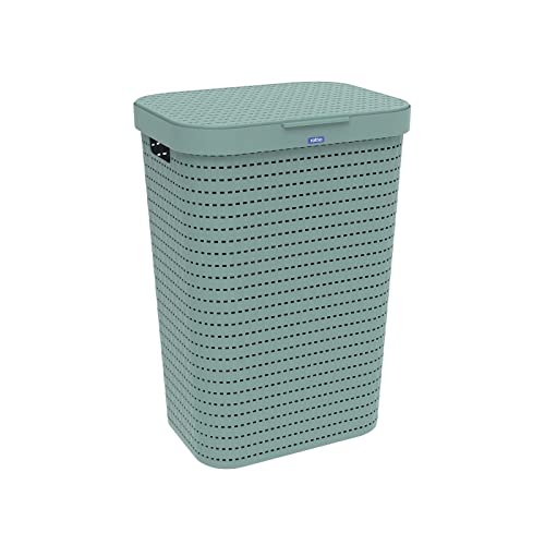 Rotho Country Wäschesammler 55l, Kunststoff (PP) BPA-frei, grün, 55l (42.0 x 32.2 x 57.7 cm)
