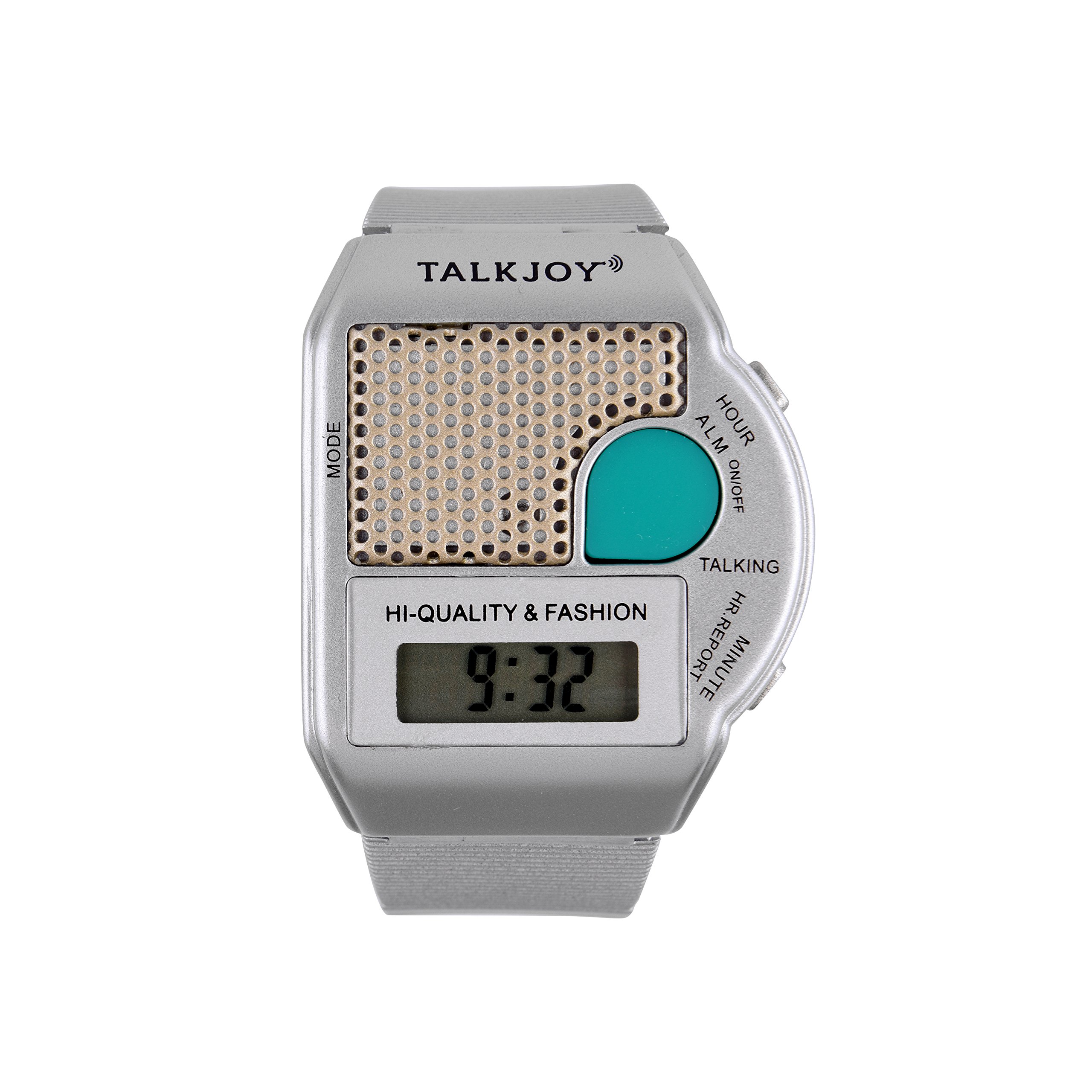 TalkJoy Sprechende Armbanduhr Silber Uhr Wecker Ansage Uhrzeit auf Knopfdruck Blindenuhr Seniorenuhr Sehbehinderung Sehschwäche Digitale Alltagshilfe