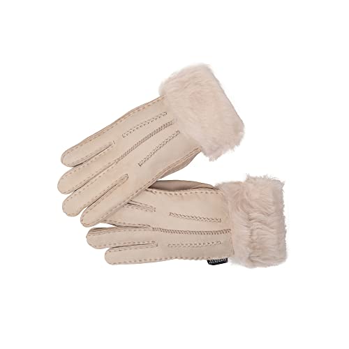 Nordvek Damen Schaffell-Handschuhe – Faltbare Manschette – Wildleder # 301-100, beige, 42