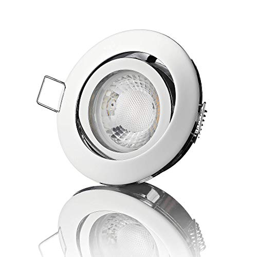 lambado® Premium LED Spot 230V Flach Chrom - Hell & Sparsam inkl. 5W Strahler warmweiß dimmbar - Moderne Beleuchtung durch zeitlose Einbaustrahler/Deckenstrahler