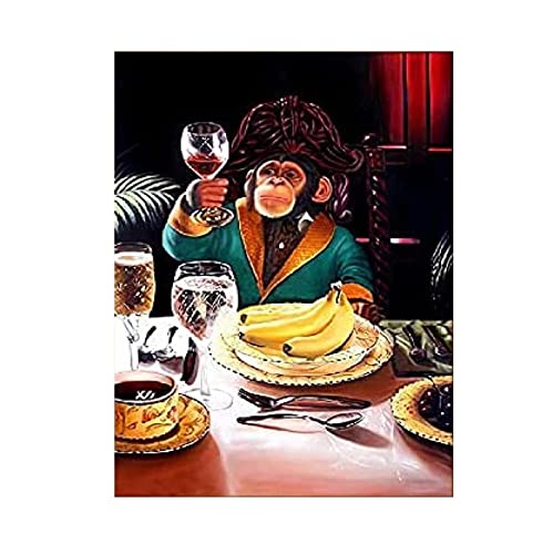 Leinwandbilder auf Leinwand schöner Affe der Wein trinkt Kunstdrucke von Affen Heimdekoration Tierposter Wandkunst Leinwandbilder Wanddekoration Wohnzimmer 20 x 30 cm (8 x 12 Zoll) interner Stretch