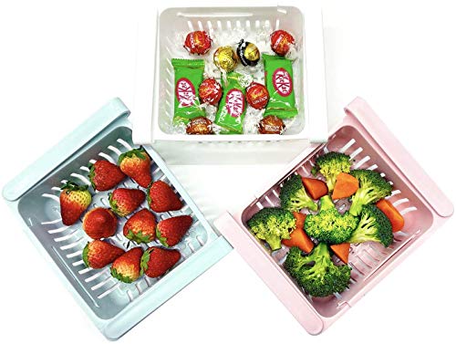 Einziehbarer Kühlschrank Schubladen Organizer,3er Pack Frischschrank Aufbewahrungsbox,Einzigartiges Design Ausziehbehälter,Kühlschrankregalhalter Lagerregal Organizer für Gemüse und Obst