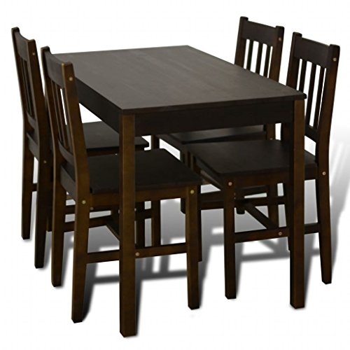 mewmewcat 5 Teilige Essgruppen Esstisch aus Holz mit 4 Holzstühlen Braun 1 Tisch und 4 Stühle