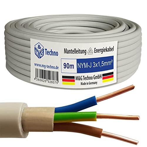 M&G Techno 90m NYM-J 3x1,5 mm² Mantelleitung Feuchtraumkabel Elektrokabel Kupfer Made in Germany