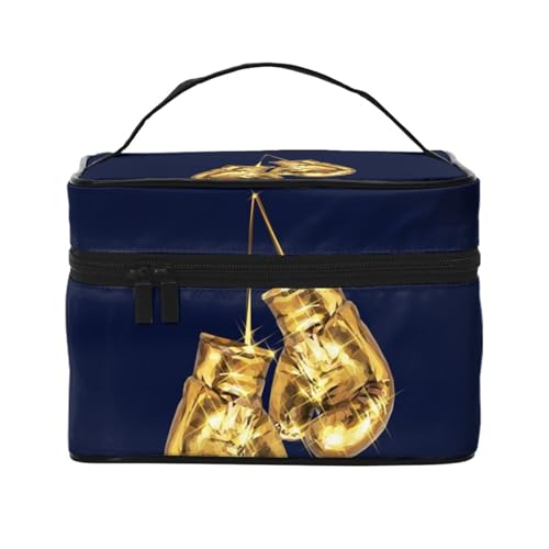 Goldene Boxhandschuhe, Make-up-Tasche, Kosmetiktasche, tragbare Reise-Kulturtasche, Federmäppchen