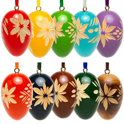 Sikora OD01 10er Set Holz Deko Ostereier mit geschnitzten Ornamenten gemischte Farben - erhältlich in 2 Größen, Farbe/Modell:Höhe je 4.2 cm - 10er Set mit gemischten Farben