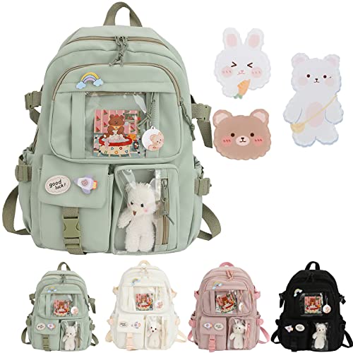 UIRPK Kawaii Rucksack,Kawaii Backpack with Kawaii Pin and Accessories Cute Kawaii Backpack for School Bag Kawaii Girl Backpack Cute (Green)